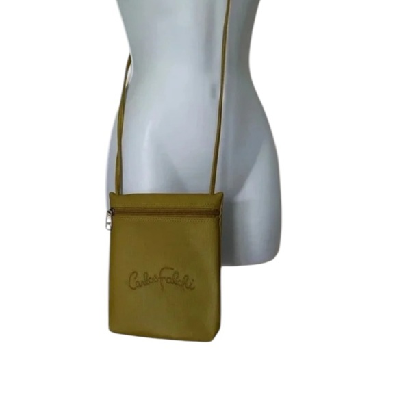 Carlos Falchi crossbody bag olive / chartreuse vinyl - Picture 1 of 7